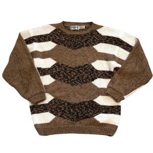 Western Connection Womens Sweater Sz M Brown Cream Pullover Cowgirl Neutral Cute